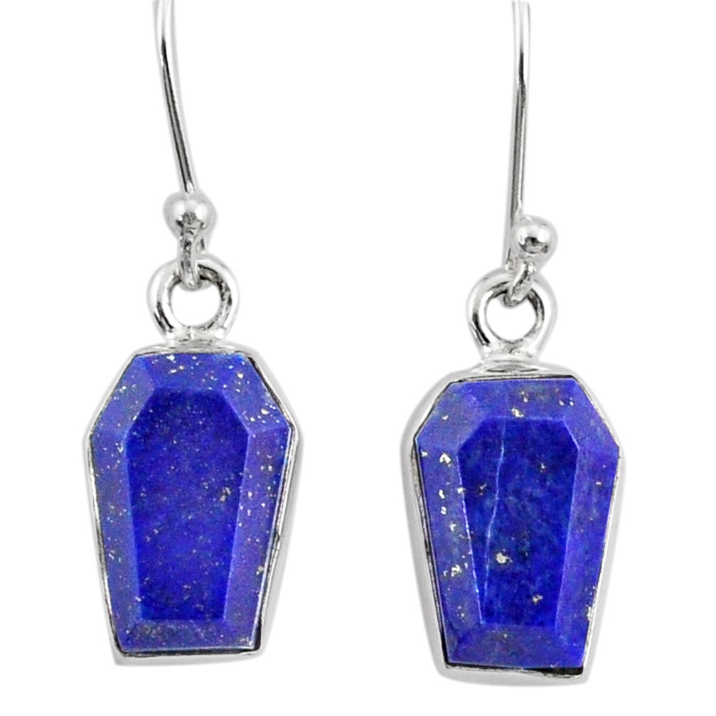 8.33cts coffin natural blue lapis lazuli 925 silver dangle earrings r80042