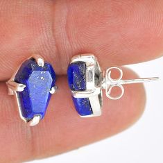 8.13cts coffin natural blue lapis lazuli 925 silver stud earrings jewelry u87730
