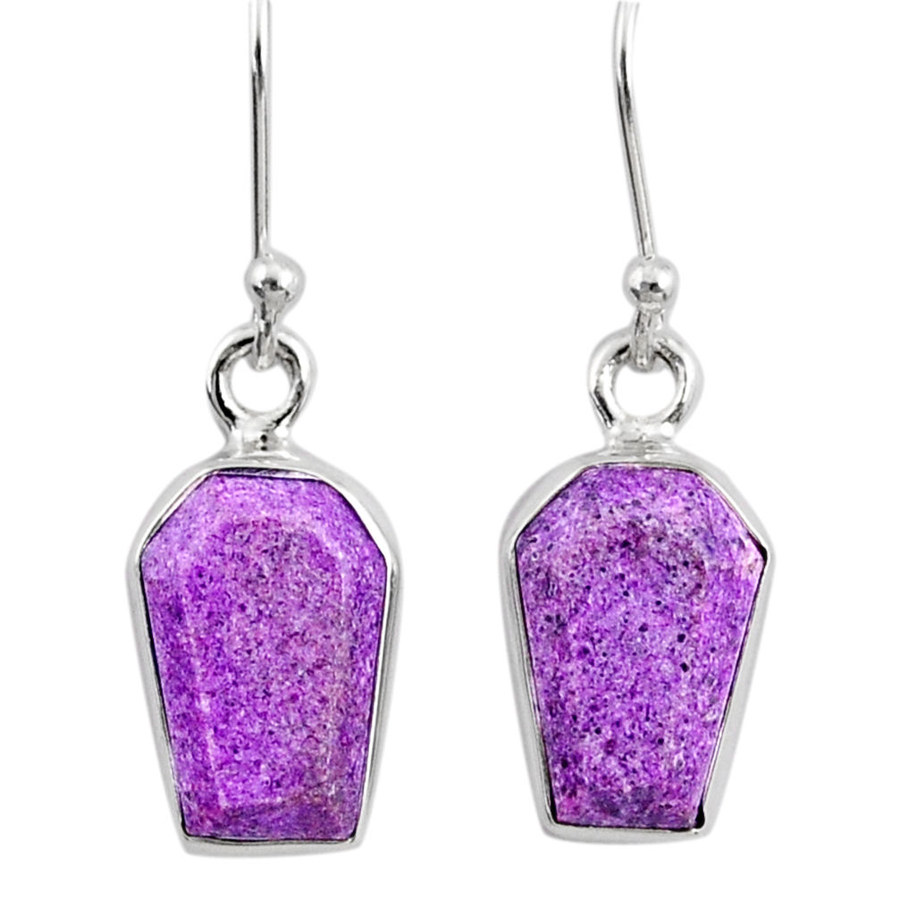 6.95cts coffin natural purple purpurite stichtite 925 silver earrings r80024