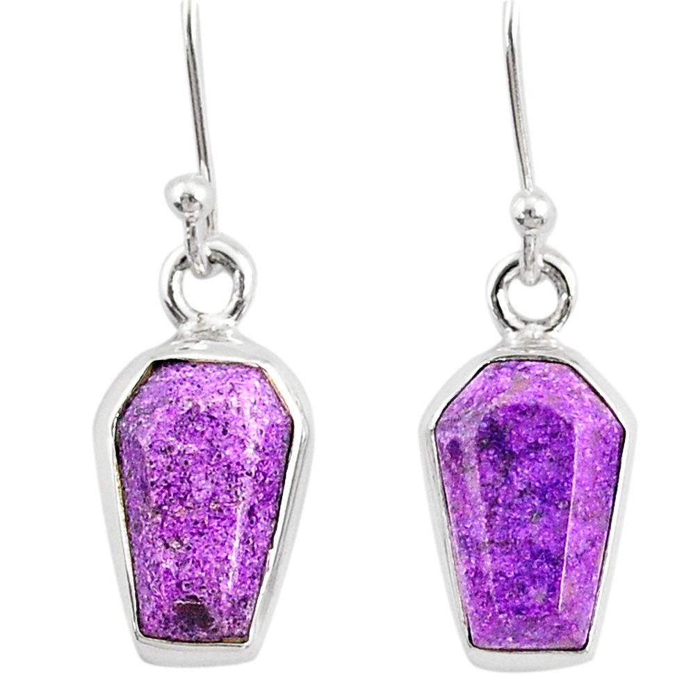 6.65cts coffin natural purple purpurite stichtite 925 silver earrings r80069