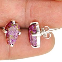6.47cts coffin natural purple purpurite stichtite 925 silver earrings u87702