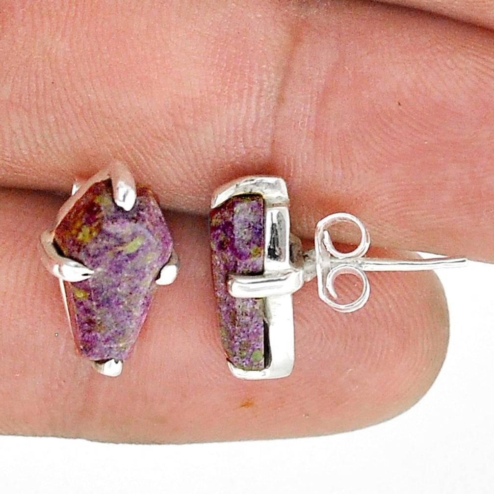 6.45cts coffin natural purple purpurite stichtite 925 silver earrings u87704