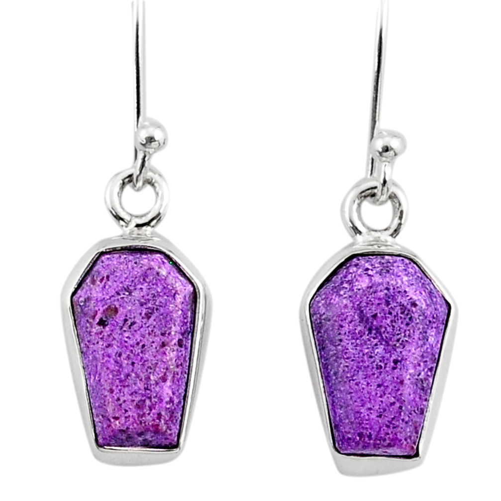 6.99cts coffin natural purple purpurite stichtite silver dangle earrings r79983