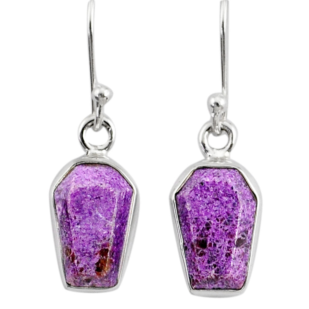 6.65cts coffin natural purple purpurite stichtite silver dangle earrings r80023