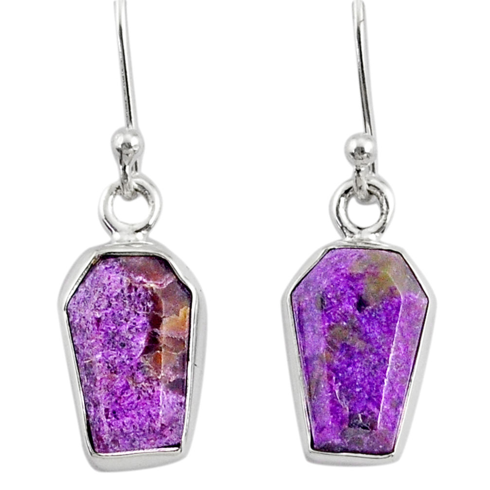 6.95cts coffin natural purple purpurite stichtite silver dangle earrings r80047
