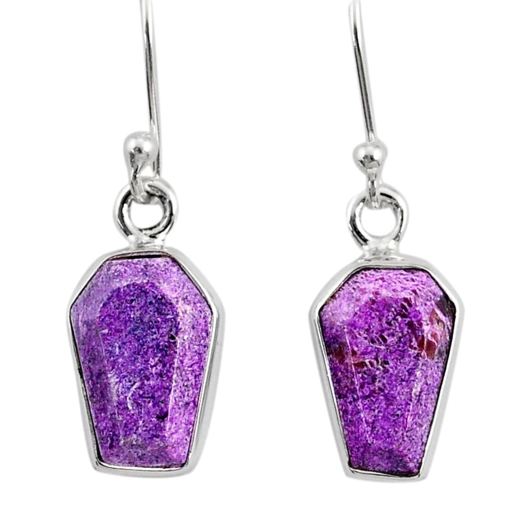 7.04cts coffin natural purple purpurite stichtite silver dangle earrings r80048