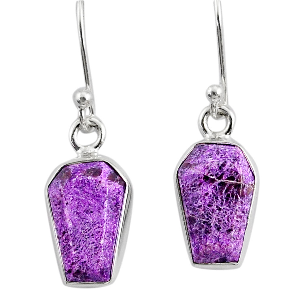 6.65cts coffin natural purple purpurite stichtite silver dangle earrings r80050