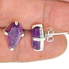 6.49cts coffin natural purple purpurite stichtite silver stud earrings u87689