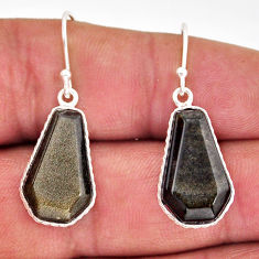 12.54cts coffin natural sheen black obsidian 925 silver dangle earrings y75497