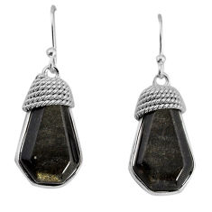 14.64cts coffin natural sheen black obsidian 925 silver dangle earrings y77291