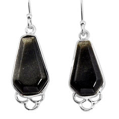 11.28cts coffin natural sheen black obsidian 925 silver dangle earrings y79561