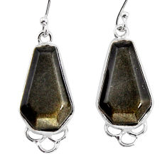 12.15cts coffin natural sheen black obsidian 925 silver dangle earrings y79579