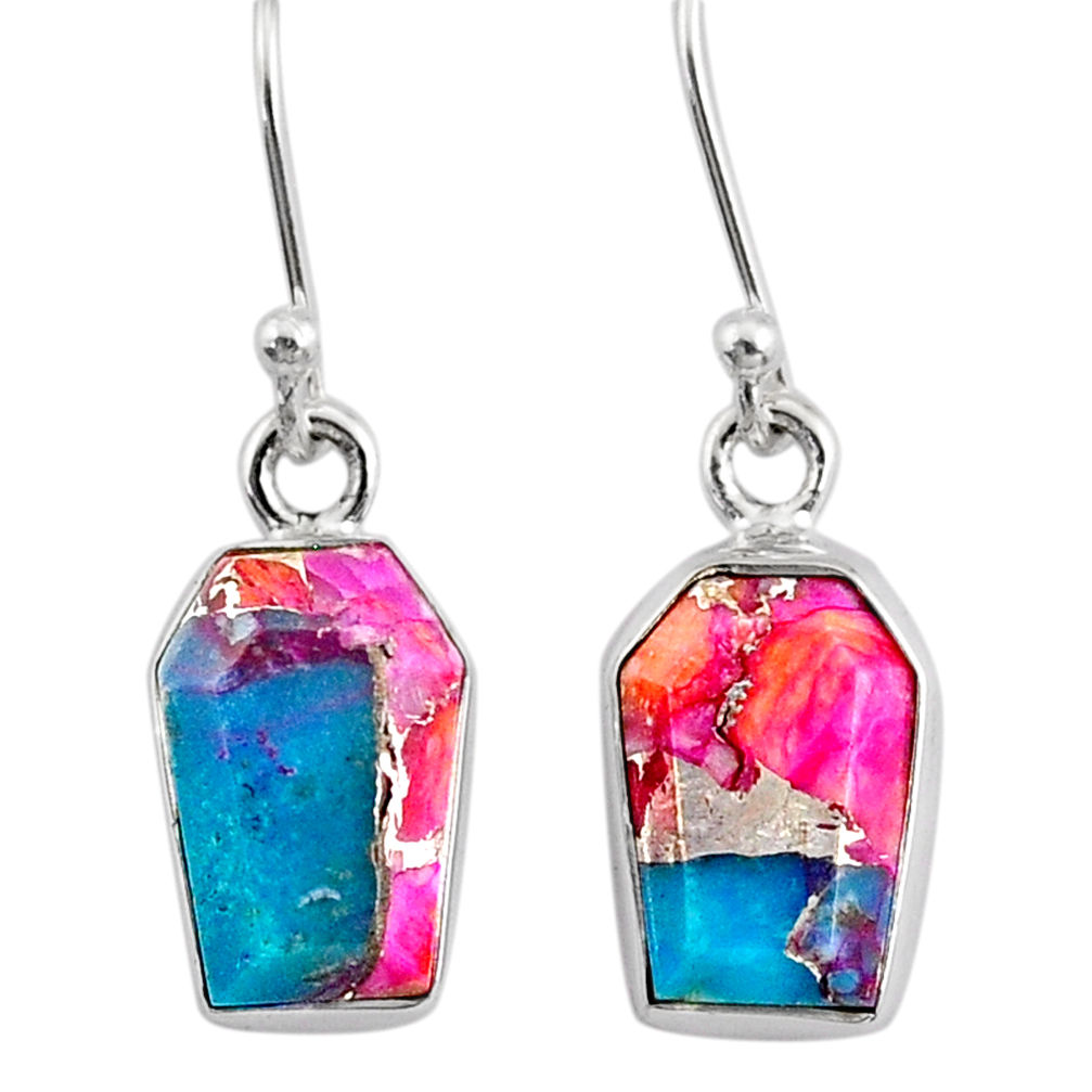 7.45cts coffin spiny oyster arizona turquoise 925 silver dangle earrings r80037