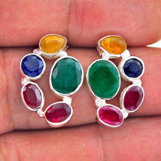 10.54cts emerald ethiopian opal ruby sapphire 925 silver stud earrings n49488