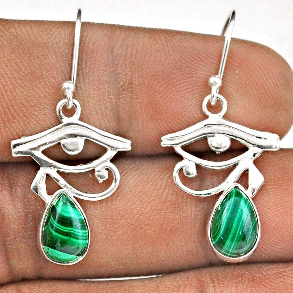 4.38cts eye of horus green malachite 925 silver dangle earrings t88945