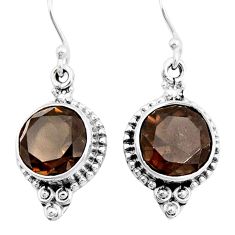 9.56cts faceted brown smoky topaz 925 sterling silver dangle earrings y6859