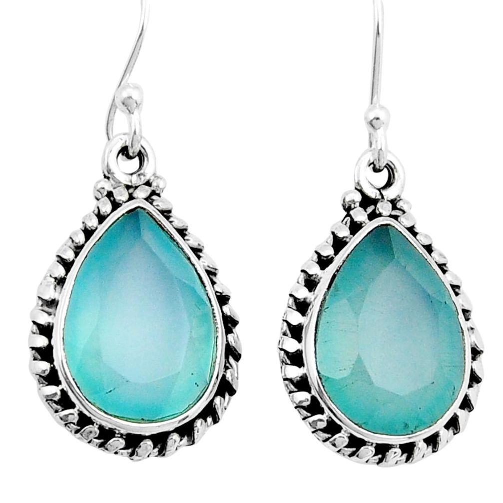 11.89cts faceted natural aqua chalcedony pear 925 silver dangle earrings y6837