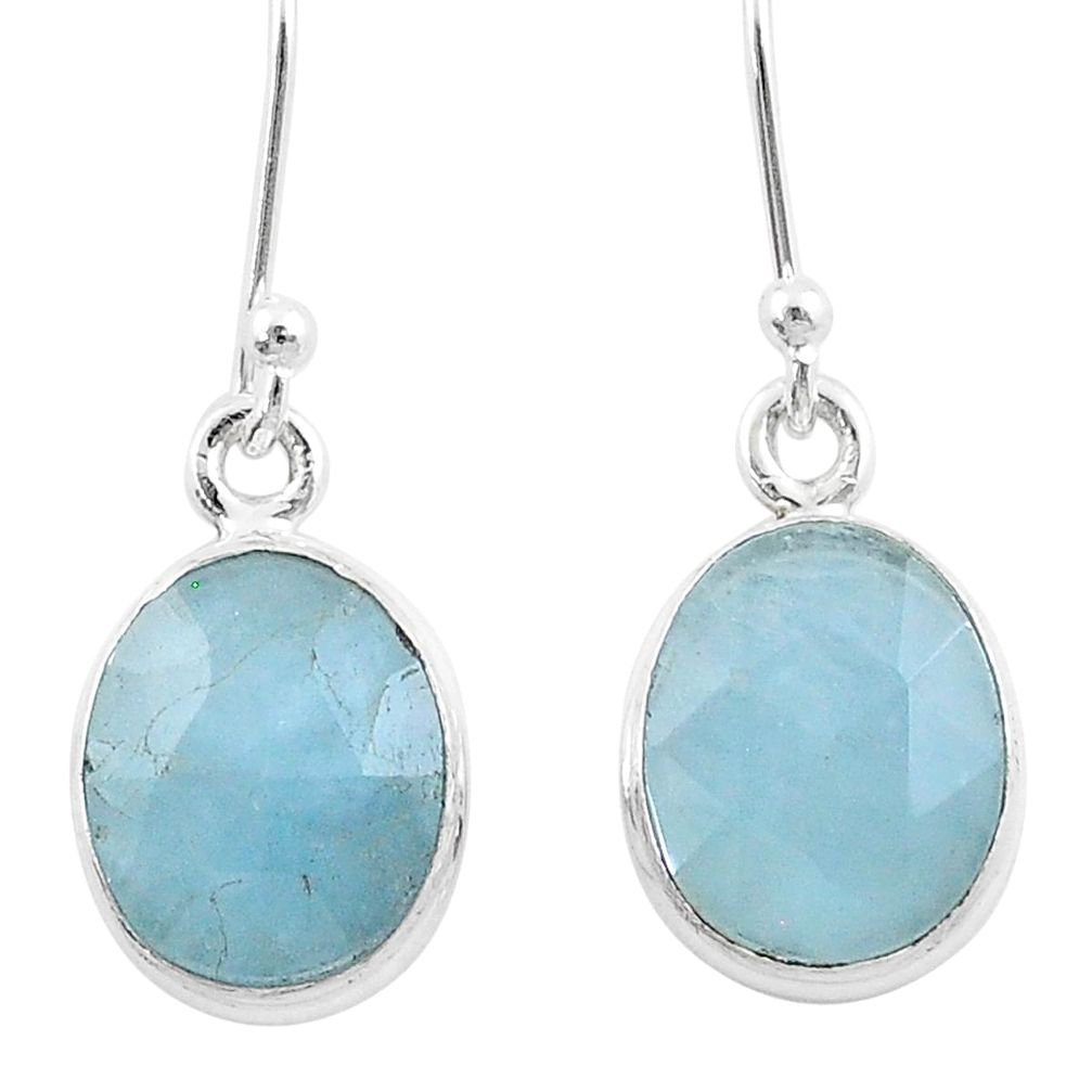8.15cts faceted natural blue aquamarine 925 silver dangle earrings u20755