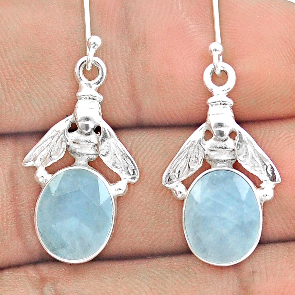 8.19cts faceted sea life natural blue aquamarine 925 silver honey bee earrings u20769