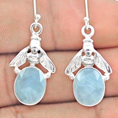 8.19cts faceted natural blue aquamarine 925 silver honey bee earrings u20769