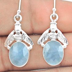 8.31cts faceted natural blue aquamarine 925 silver honey bee earrings u20771