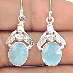8.18cts faceted natural blue aquamarine 925 silver honey bee earrings u20772
