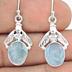 7.94cts faceted natural blue aquamarine 925 silver honey bee earrings u20776
