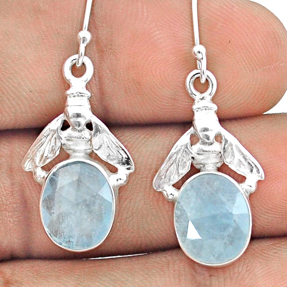 8.31cts faceted sea life natural blue aquamarine 925 silver honey bee earrings u20777