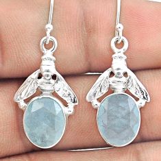 8.21cts faceted natural blue aquamarine 925 silver honey bee earrings u20780