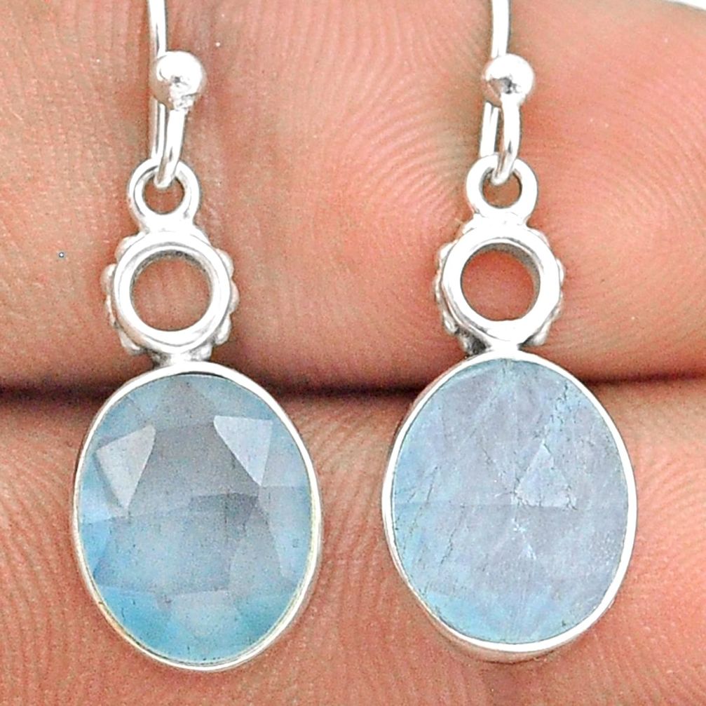 7.68cts faceted natural blue aquamarine 925 sterling silver earrings u20800