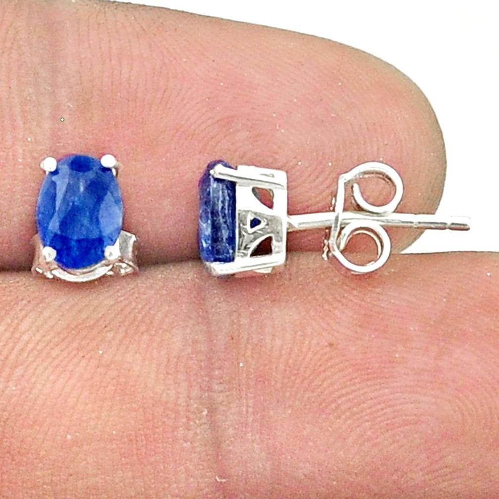 2.81cts faceted natural blue kyanite 925 sterling silver stud earrings u36134