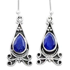 4.30cts faceted natural blue sapphire 925 sterling silver dangle earrings u53247