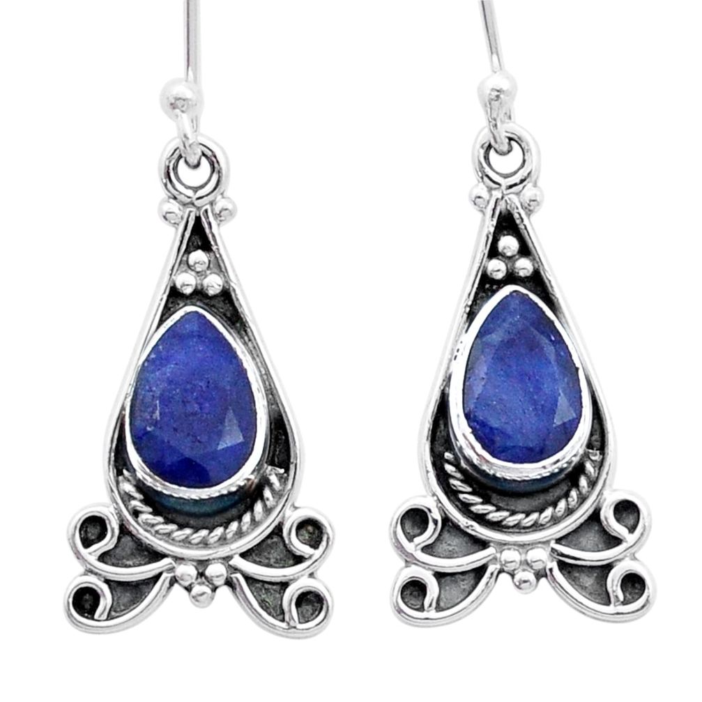 4.50cts faceted natural blue sapphire 925 sterling silver dangle earrings u53273