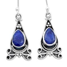 4.50cts faceted natural blue sapphire 925 sterling silver dangle earrings u53273