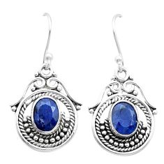 4.36cts faceted natural blue sapphire 925 sterling silver dangle earrings u53331