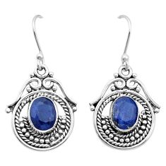 1.61cts faceted natural blue sapphire 925 sterling silver dangle earrings u53390