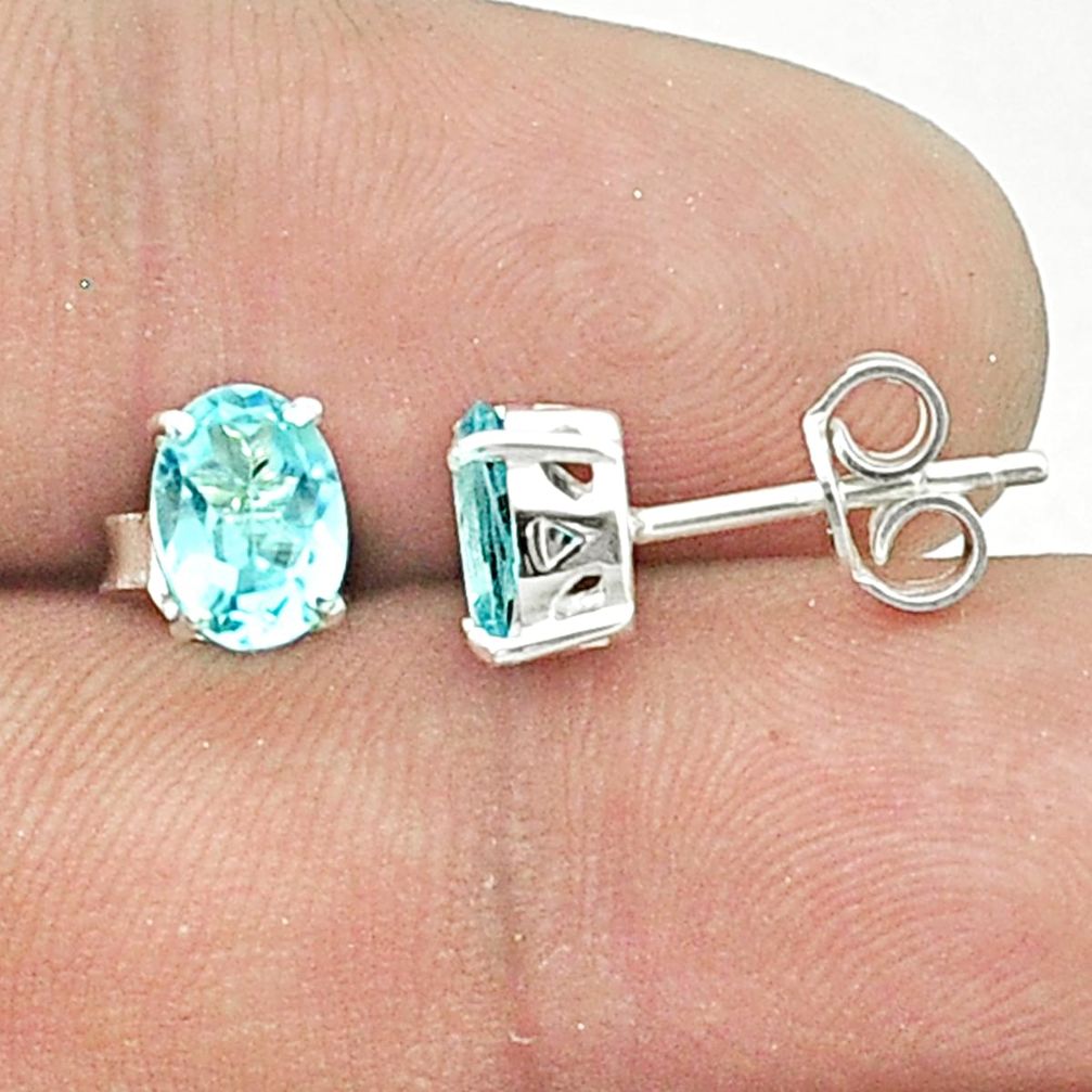 3.02cts faceted natural blue topaz 925 sterling silver stud earrings u36162