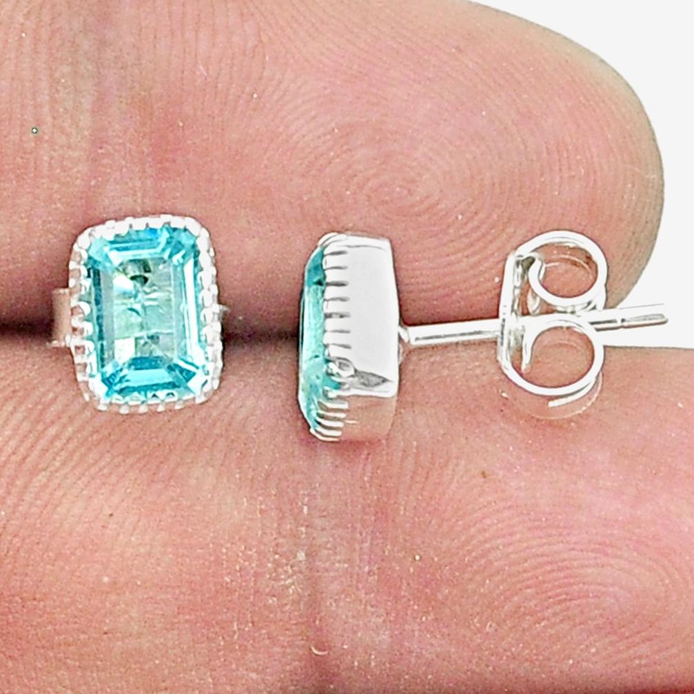 2.93cts faceted natural blue topaz 925 sterling silver stud earrings u36209