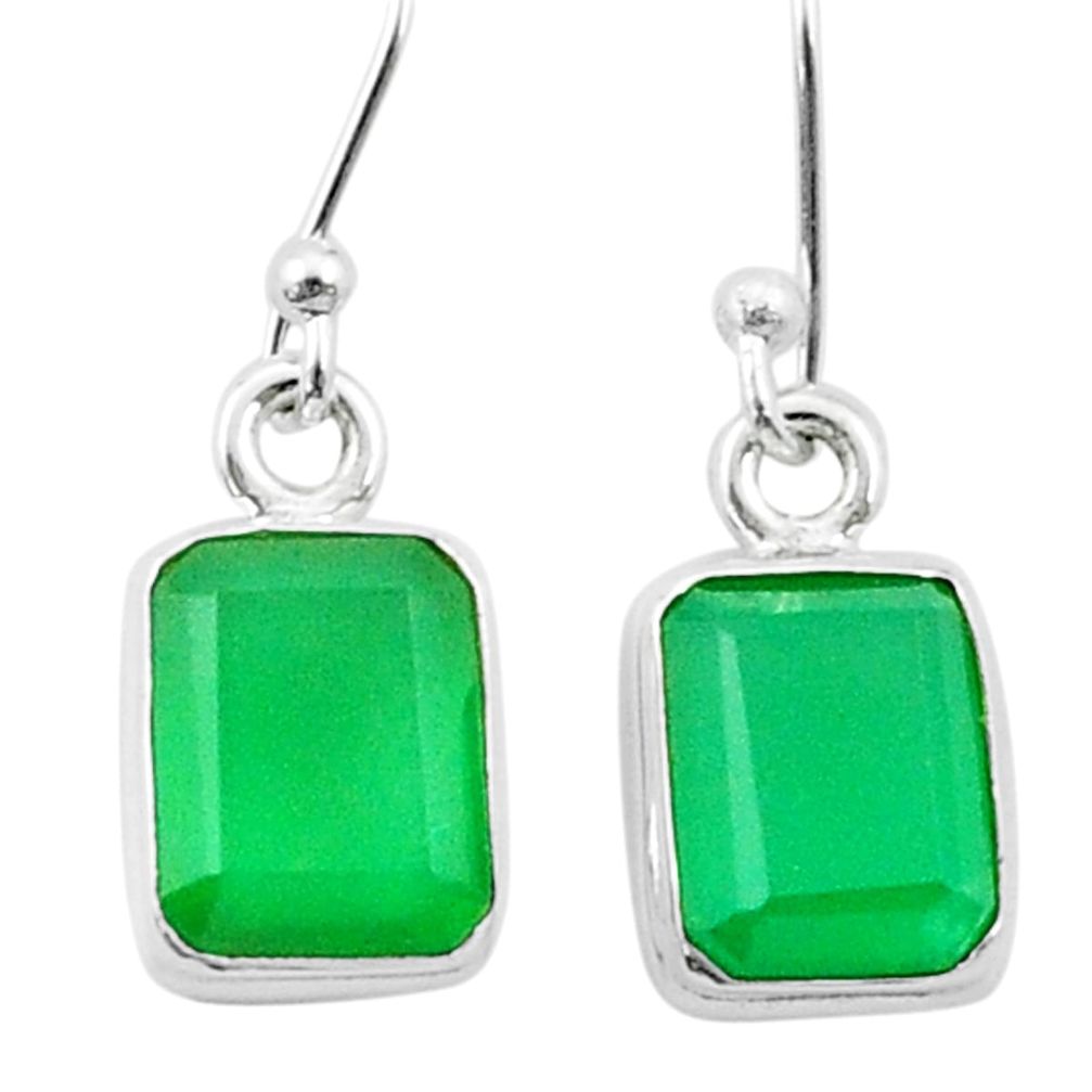 5.71cts faceted natural green chalcedony 925 silver dangle earrings u38242