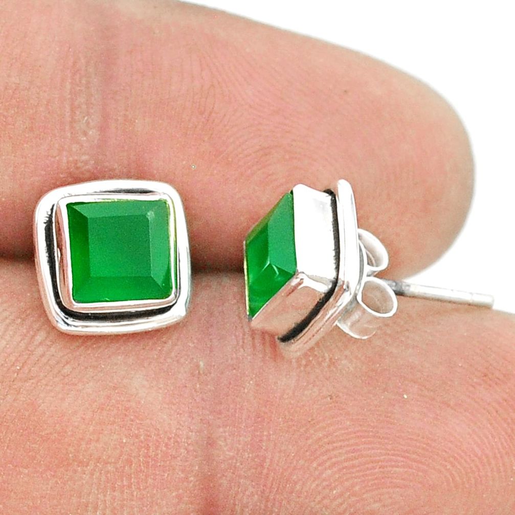 3.21cts faceted natural green chalcedony 925 silver stud earrings jewelry u38186