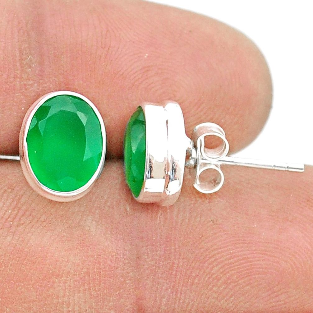 5.83cts faceted natural green chalcedony 925 silver stud earrings jewelry u38189