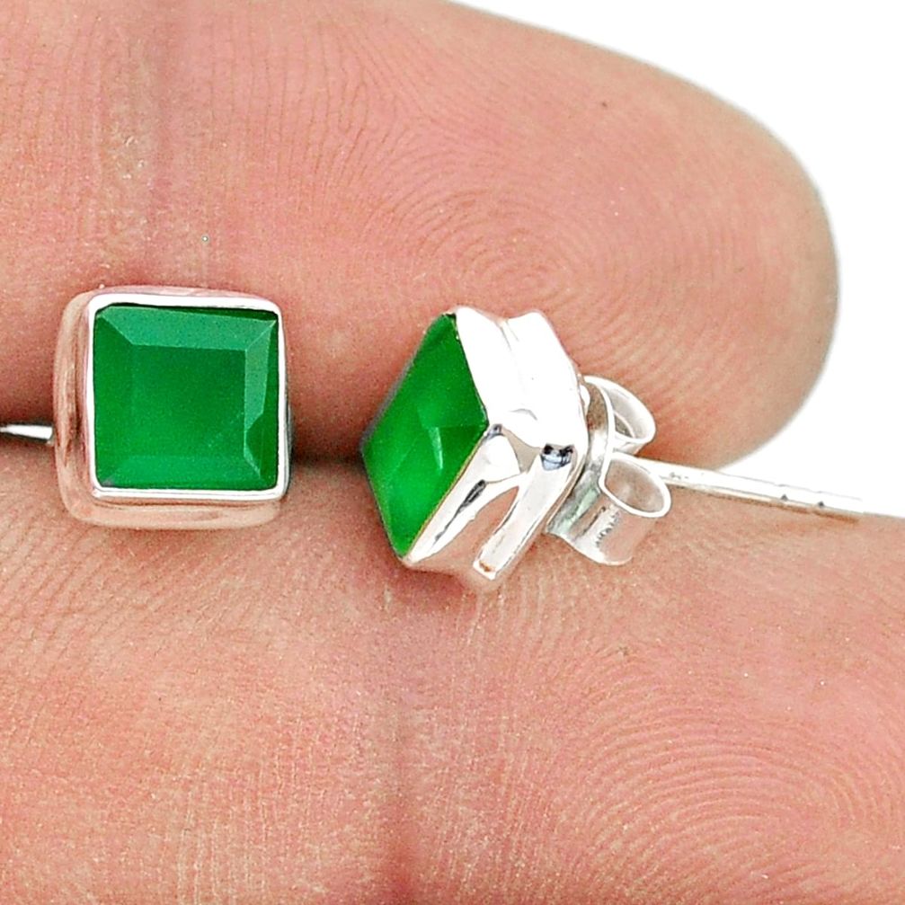 2.70cts faceted natural green chalcedony 925 silver stud earrings jewelry u38193