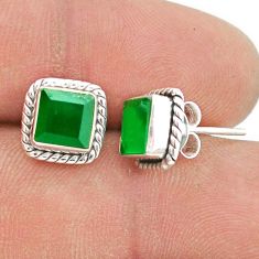 3.18cts faceted natural green chalcedony 925 silver stud earrings jewelry u38196