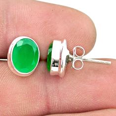 5.47cts faceted natural green chalcedony 925 silver stud earrings jewelry u38216
