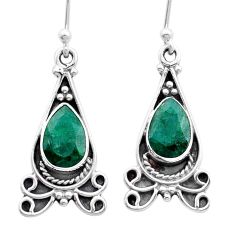 4.43cts faceted natural green emerald 925 sterling silver dangle earrings u53241