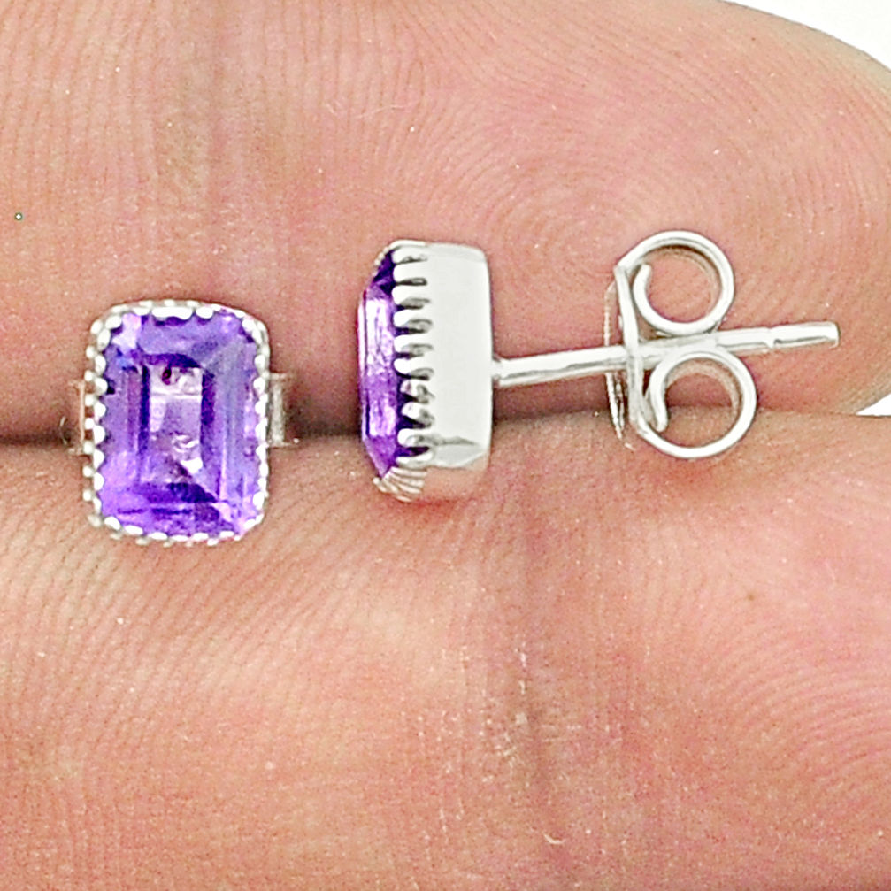 Clearance Sale- 2.88cts faceted natural purple amethyst 925 sterling silver stud earrings u36202