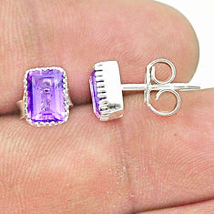 Clearance Sale- 2.79cts faceted natural purple amethyst 925 sterling silver stud earrings u36233