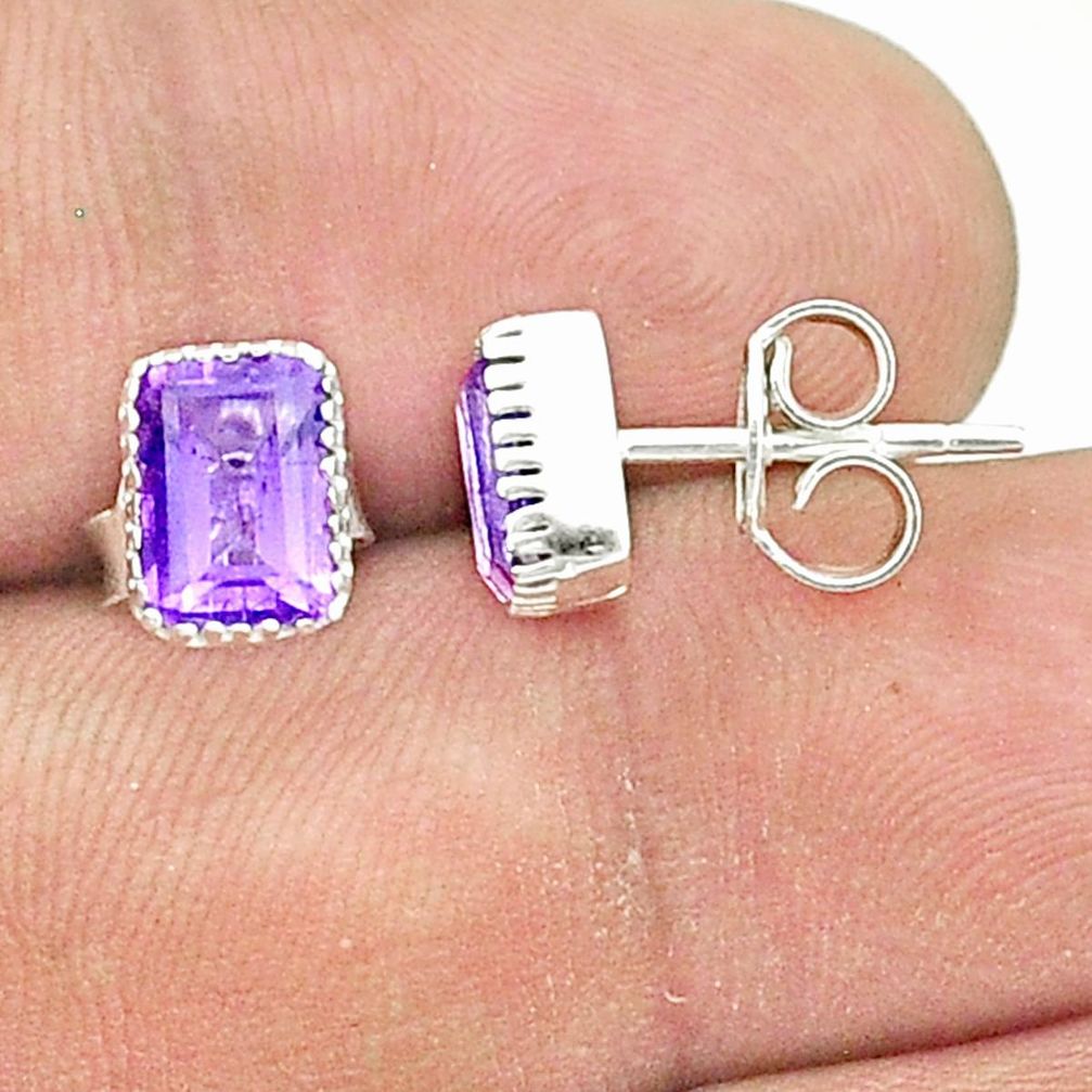 2.67cts faceted natural purple amethyst 925 sterling silver stud earrings u36234