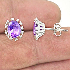4.77cts faceted natural purple amethyst 925 sterling silver stud earrings u36271