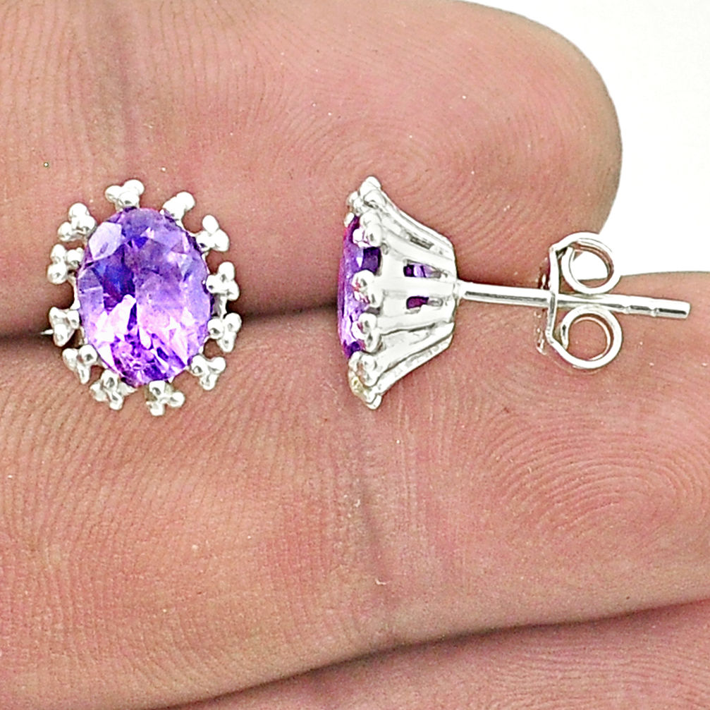Clearance Sale- 4.92cts faceted natural purple amethyst 925 sterling silver stud earrings u36274